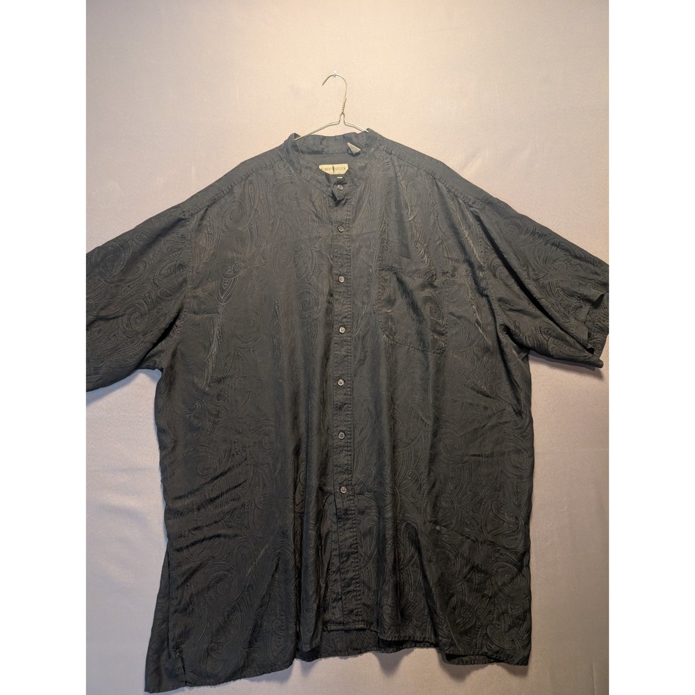 Robert Stock Mens 4XT Black Paisley Silk Button Up Shirt Short Sleeve Pocket